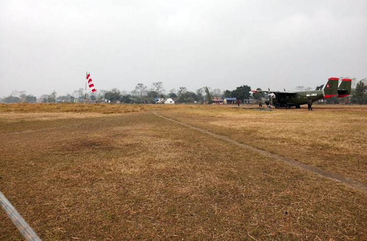 मेघौली विमानस्थलको धावनमार्ग स्तरोन्नति गरिँदै 