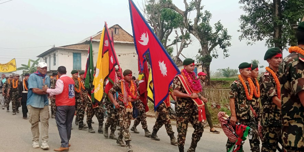 गोरखा–जितगढी पदयात्रा टोलीलाई तनहुँमा बाजागाजासहित स्वागत
