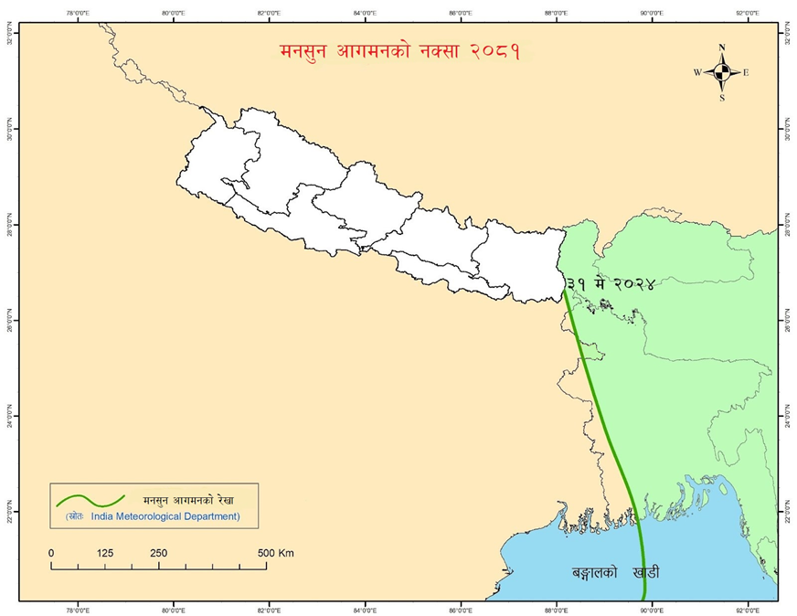 ११ दिनपछि नेपालमा मनसुन भित्रिने पूर्वानुमान