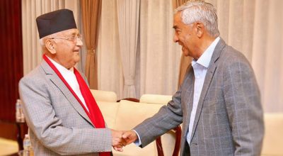 प्रधानमन्त्री ओली र कांग्रेस सभापति देउवाबीच भेटवार्ता