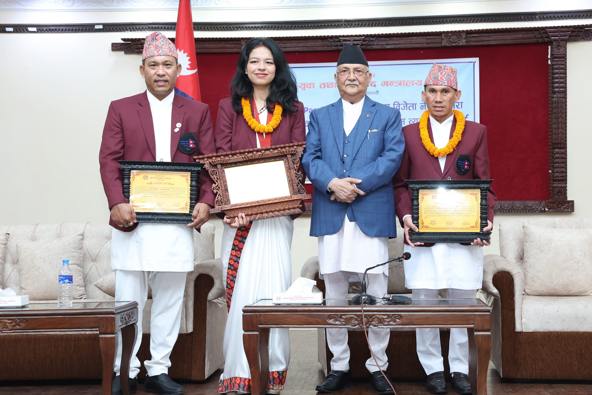 पेरिस पारा ओलम्पिकमा पदक विजेता पलेशालाई ६५ लाख नगद पुरस्कार प्रदान