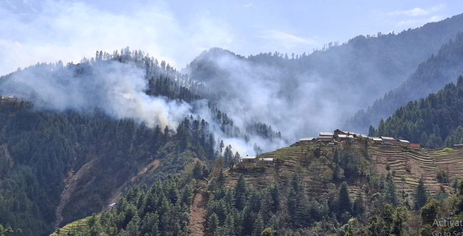 काभ्रेको गोरखनाथ वनमा लागेको डढेलो नियन्त्रण बाहिर