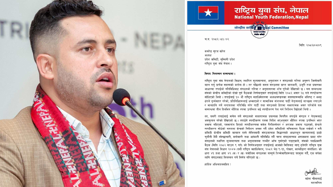 युवा संघका लुम्बिनी प्रदेश अध्यक्ष खरेल निलम्बन