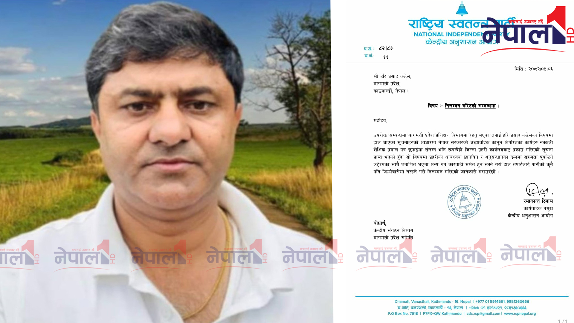 नक्कली शैक्षिक प्रमाणपत्र प्रकरणमा पक्राउ परेका रास्वपा नेता कँडेल निलम्बित