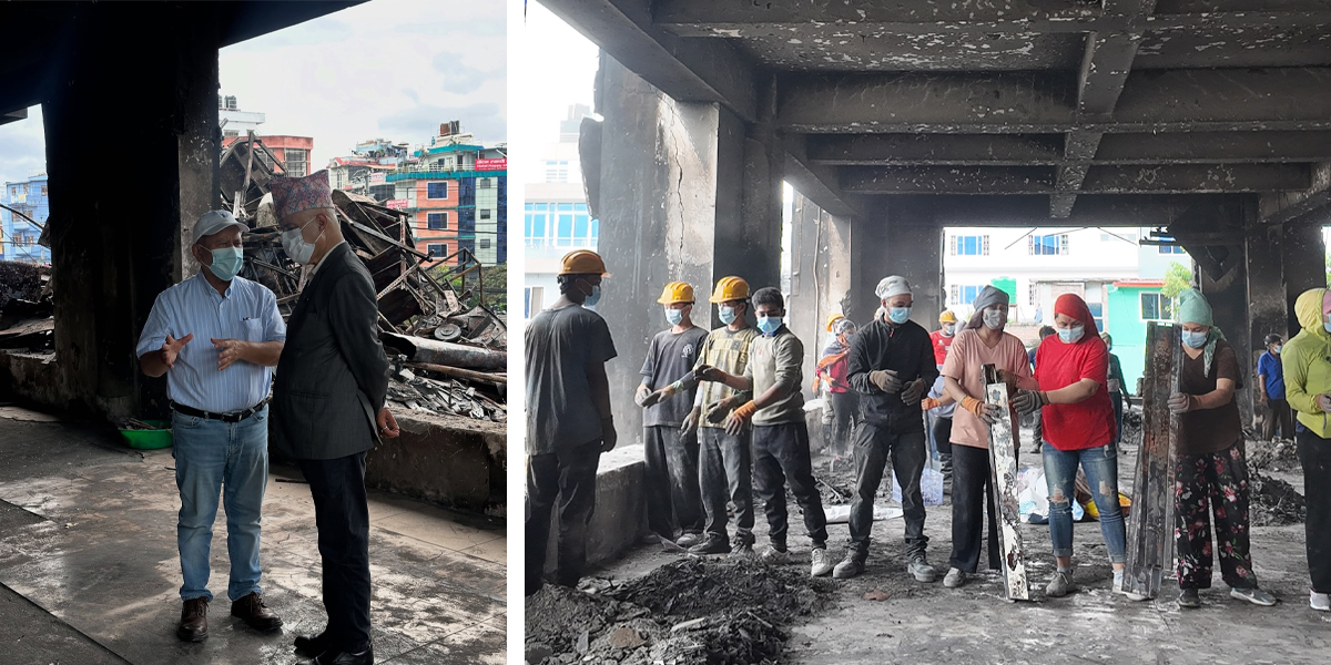 अर्थमन्त्री खनालले गरे आगजनीले ध्वस्त भाटभटेनीको निरीक्षण, मीनबहादुरलाई दिए सान्त्वना