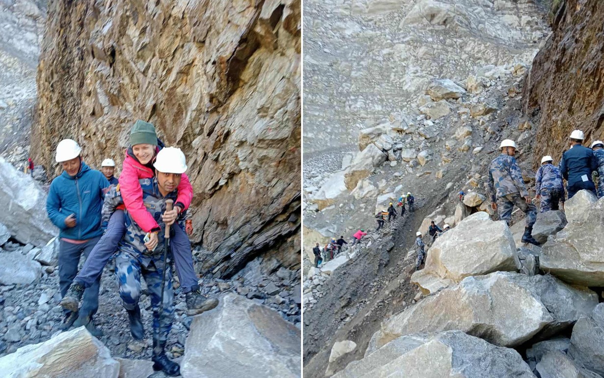 दोलखामा पहिरोका कारण अलपत्र चार विदेशी पर्यटकको उद्धार