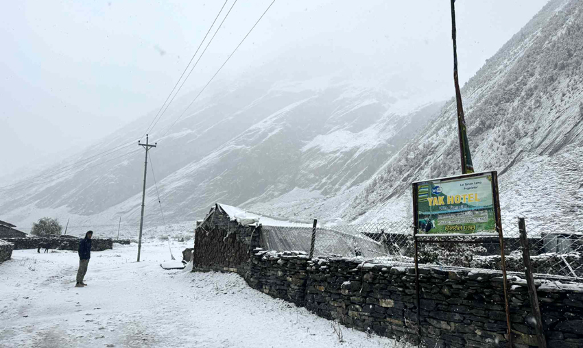 उत्तरी गोरखामा हिमपात, मनास्लु भ्रमणमा गएका पर्यटक प्रभावित
