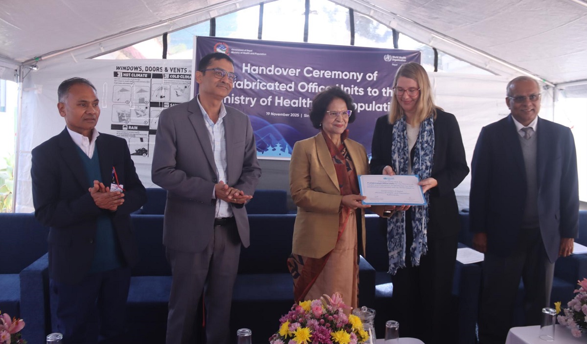 डब्लुएचओद्वारा निर्मित ‘प्रिफ्याब’ भवन स्वास्थ्य मन्त्रालयलाई हस्तान्तरण