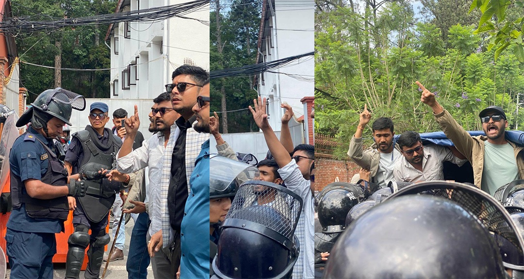 प्रधानमन्त्री बालेनको अभिव्यक्तिविरुद्ध सिंहदरबारमा नेविसंघको प्रदर्शन, ६ कार्यकर्ता पक्राउ