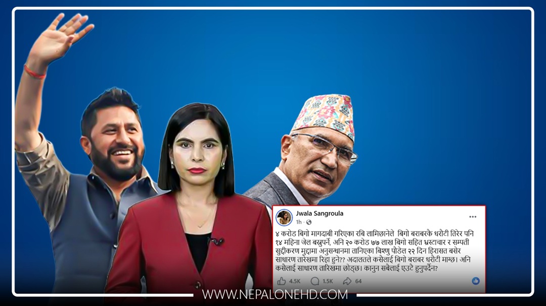 ज्वाला सङ्ग्रौलाको प्रश्न- ‘रवि र विष्णुका लागि कानुन किन फरक-फरक?’