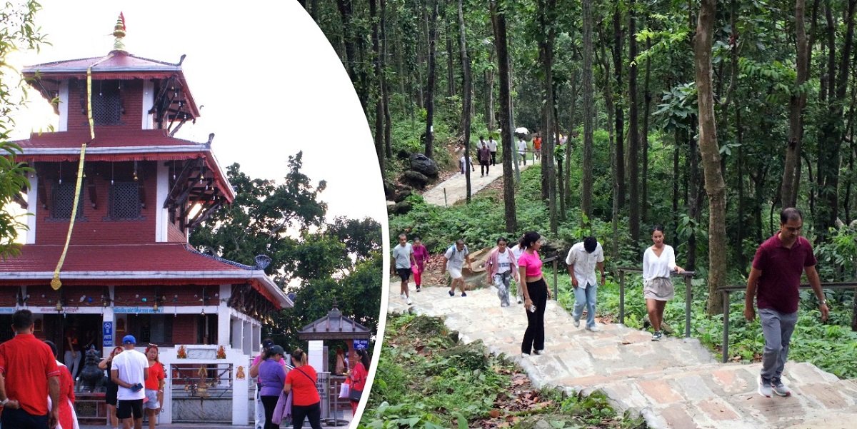 मौलाकालिका मन्दिर : पूजाआजासँगै शारीरिक व्यायाम गर्ने भक्तजनको घुइँचो