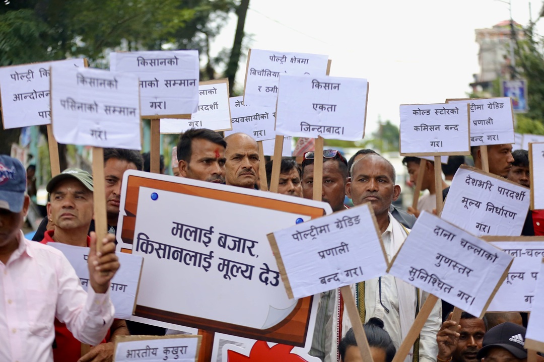 भारतीय कुखुरा र चल्लाको तस्करी रोक्न माग गर्दै माइतीघरमा किसानको प्रदर्शन
