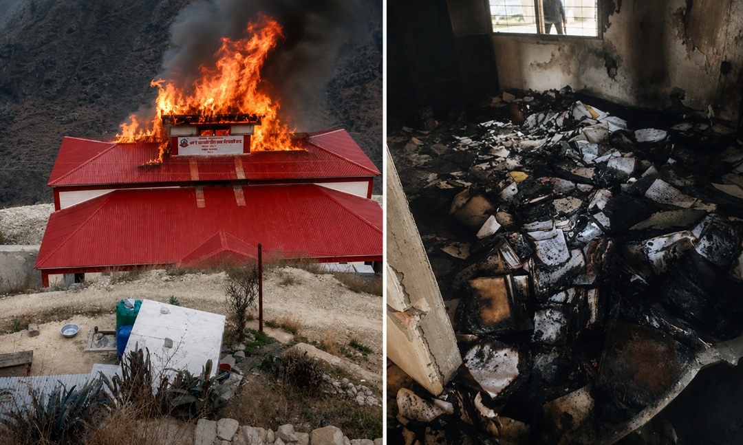 ताँजाकोट गाउँपालिका कार्यालयमा मध्यराति आगलागी,महत्वपूर्ण कागजात खरानी